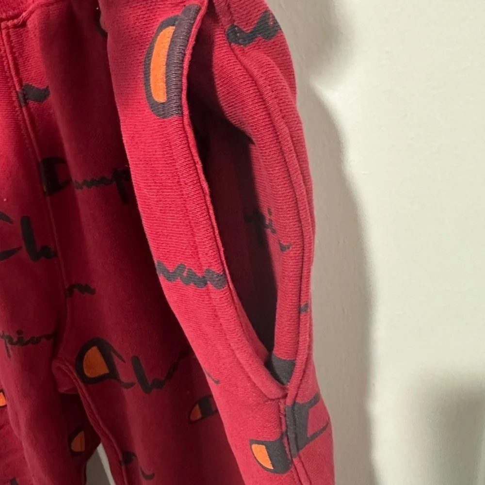 Vintage Champion Reverse Weave Joggers - Red All-Over Logo Print (Size Medium) - Picture 3 of 7